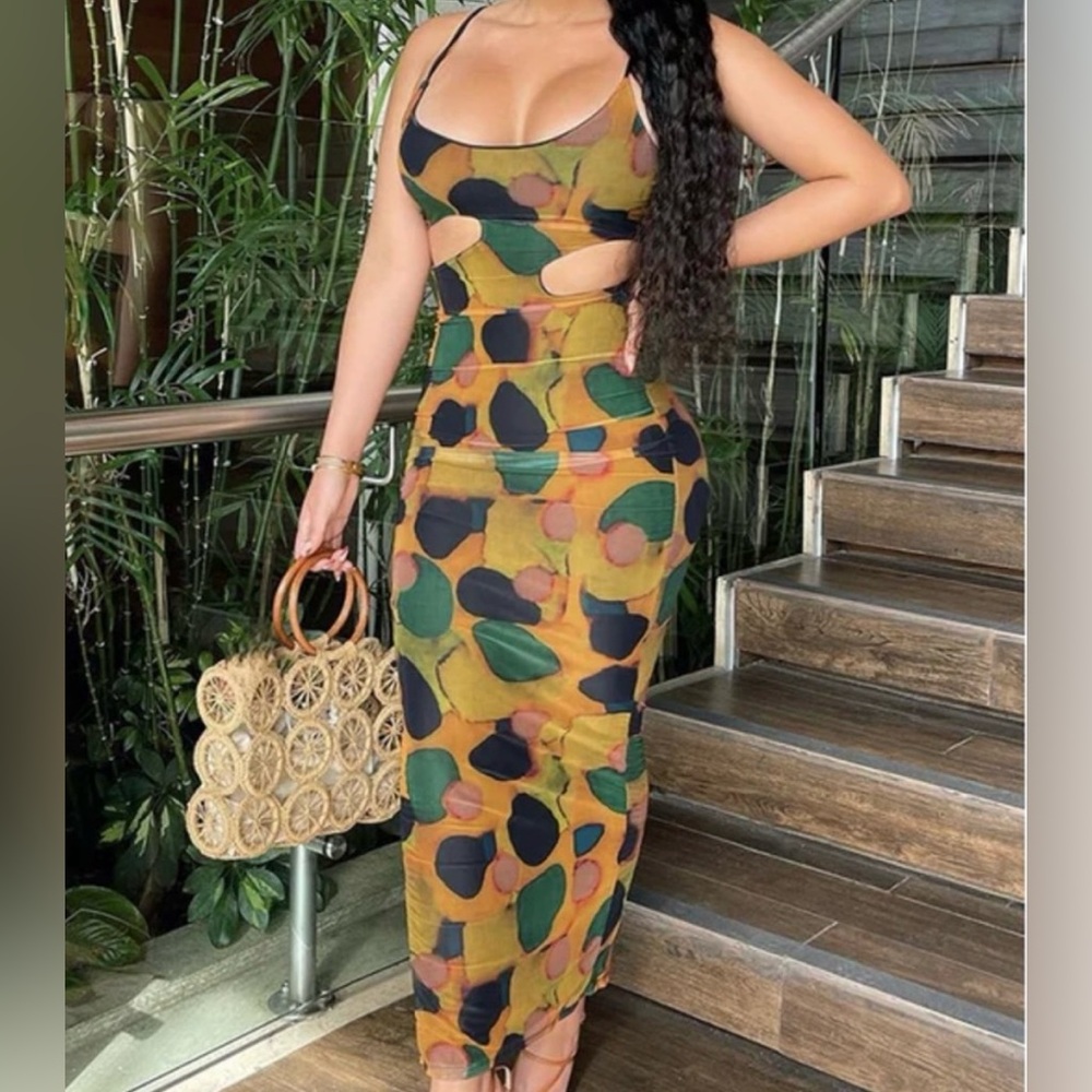 Miss Lola Multicolor Cutout Midi Dress